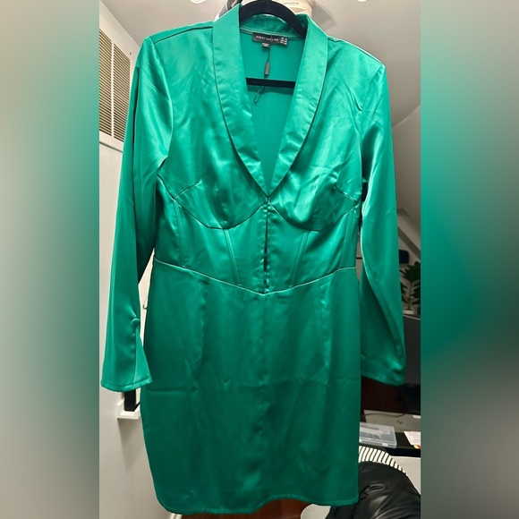 pretty darling Dresses & Skirts - Green Satin Corset Long Sleeve Mini Dress by Pretty Darling